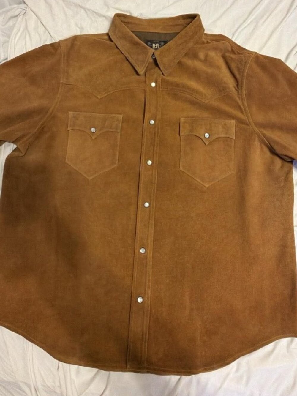 RRL Ralph Lauren Distressed Roughout Suede Western Leather Shirt Jacket-MEN 2XL
